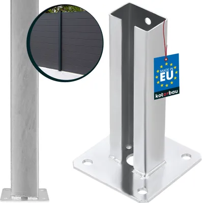 Produktbild von KOTARBAU Pfostenträger zum Aufschrauben, für Pfosten 60x40 mm, Aufnahmehülse 55x35x195 mm, Montageplatte 110x110x5 mm, Dübelplatte, aus feuerverzinktem Stahl, für Zaun-, Doppelpfosten, Doppelstab- & Gittermattenpfosten aus Holz & Stahl, wetterfest & langlebig.