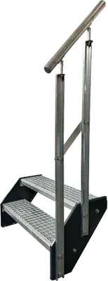 Produktbild von Gitterrost Stahl Wangentreppe 2 Stufen Verzinkt & Anthrazit Pulverlackierte Wangen + Geländer Rechts - (L x B x H) 44cm x 60cm x 38cm