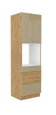 Produktbild von Küchen Hochschrank 60 Eiche Artisan Cappuccino Hochglanz Küchenzeile Küchenblock