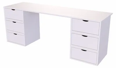 Productafbeelding van Bureau van massief hout met 6 lades, kubusvormig - Wit