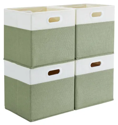 Produktbild von Elzusha – Set aus 4 Leinen-Aufbewahrungsboxen mit Griffen, 30 x 30 x 30 cm, Grün