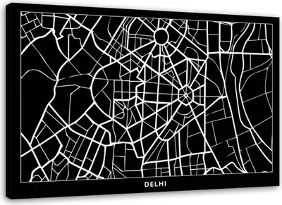 Produktbild von Leinwandbild delhi - stadtplan 60x40 cm Feeby grau wandbild bereit zum aufhängen