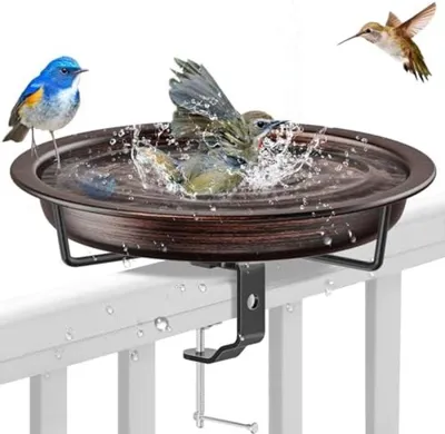 Produktbild von PolkaHome® Hängendes Vogelbad für Balkon – Robustes Metall, Kupfer, 25 x 25 x 5 cm