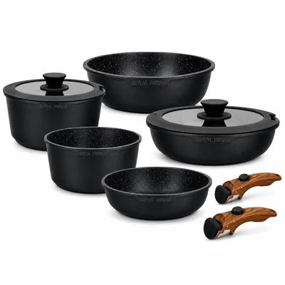 Productafbeelding van Pannensets, kooksets, inductie, roestvrij staal, 9-delig, glazen deksels, Royal Swiss