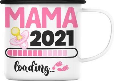Produktbild von Trendation - Mama 2022 Loading Emaille Tasse Geschenke Schwangerschaftverkündung Schwanger Baby Kommt Emaille Emaille Tasse (Schwarz)