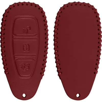 Produktbild von PhoneNatic Echtleder stitched Schlüssel Hülle kompatibel mit der Ford Mondeo / Fusion 3-Tasten Fernbedienung in rot Funkschlüssel 3-Key