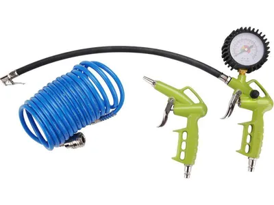 Produktbild von Kompressor-Set Extol Craft (99302) 3er Set, max. 8bar (0,8MPa), Blaspistole, Blaspistole mit Manometer, 4m Spiralschlauch mit Schnellkupplungen
