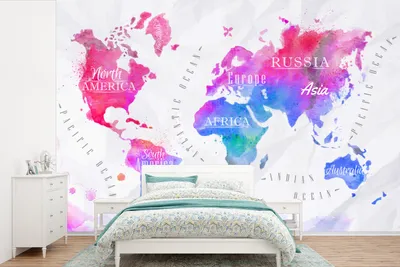 Produktbild von MuchoWow® Fototapete für Wohnzimmer oder Schlafzimmer Wandtapete Vinyl Motivtapete Farben - Weltkarte - Ölfarben - 525x350 cm - Das Hintergrundbild