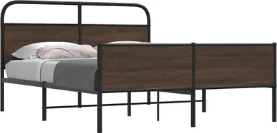 Obrázok produktu pre Maison Exclusive – kovová posteľ bez matraca, hnedá, vzhľad dubového dreva, 150 x 200 cm