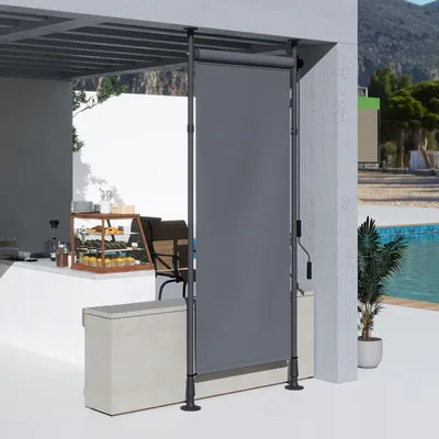 Produktbild von SUGIFT Sonnenschutz Terrasse, Freistehende Markise ohne Bohren, Aluminium, Dunkelgrau | UV30+ Polyester | 220–310 cm höhenverstellbar | 120 cm breit