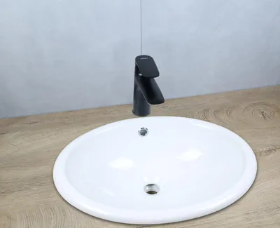 Produktbild von Keramik Waschbecken oval 490x405x195 mm weiß mit Überlauf Einbauwaschbecken ohne Zubehör