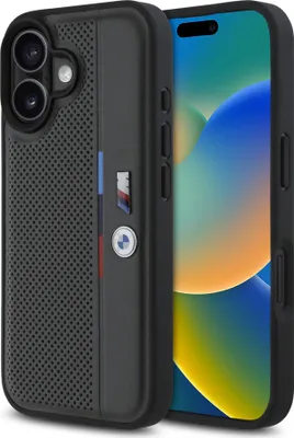 Obrázek produktu pro Bmw M Perforované pouzdro Tricolor Detail Line pro Iphone 16 - tmavě šedé