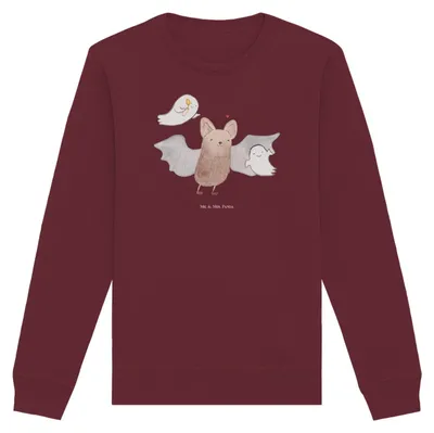Produktbild von Mr. & Mrs. Panda Rundhals Pullover Fledermaus Gespenster Größe XXL - Burgundy - Geschenk, Dekoration, Bio Baumwoll, Halloween, Sweatshirt, Süßes Sonst Gibt's Saures, Deko