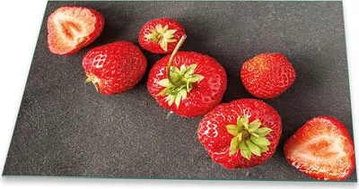Produktbild von Herdabdeckplatte Glaskeramikfeld Spritzschutz Glas Universal Deko 80x52 Erdbeeren Rot