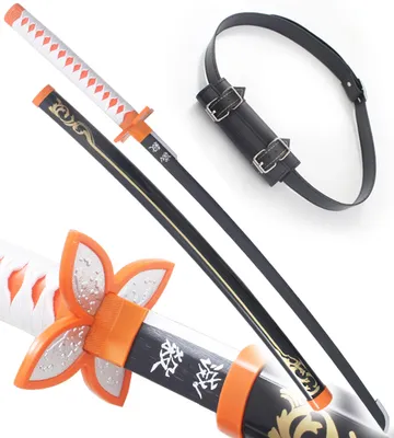 Produktbild von Anime Cosplay Katana aus Holz Shinobu Kocho Kimetsu No Yaiba Schwert Black Edition + Schwarzer Gürtel mit Schwerthalter Gürtel