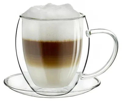 Produktbild von Creano extra große doppelwandige 400 ml Glas-Thermotasse mit Untersetzer, Jumbo Glas-Teetasse/Kaffeetasse mit Schwebeeffekt, Glastasse mit Henkel XXL und Untersetzer im Geschenkkarton