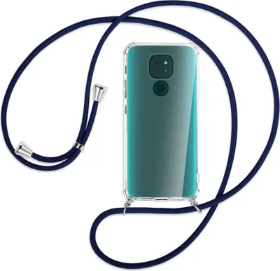 Produktbild von Handykette Backcover-Schutzhülle mit Band (Metall silberfarben) für Motorola Moto G9 / G9 Play - dunkelblau