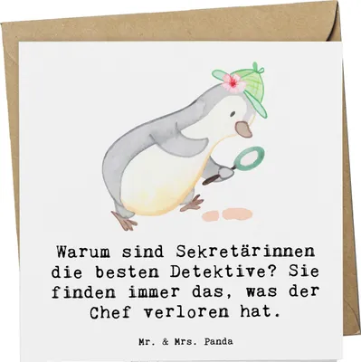 Produktbild von Mr. & Mrs. Panda Klappkarte Sekretärin Detektiv - Weiß - Geschenk, anlasskarte, Büroheldin, Grußkarte, Berufsleben, Berufsprodukte, Berufe, doppelkarte, Detektive, Beruf