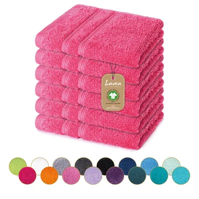 Produktbild von Lavea® Seiftuch 6er Set 30x30 cm, Waschlappen, 100% Baumwolle, Gästehandtücher, saugstark, waschbar, strapazierfähig, Frottierserie Bali - Rhabarber