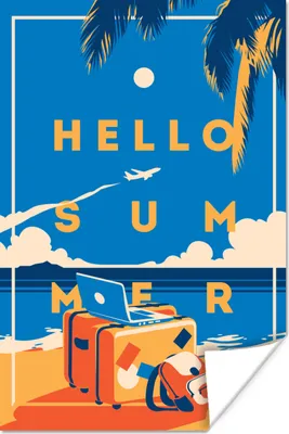 Produktbild von MuchoWow® Poster Hallo Sommer - Sprichwörter - Zitate - Reisegepäck 120x180 cm - Kunstposter