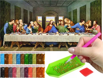 Zdjęcie produktu dla Haft diamentowy ARTULIO - Ostatnia Wieczerza Jezusa i Apostołów - 80 x 40 cm - Diamond painting, Kompletny zestaw: mozaika + akcesoria