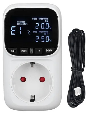 Produktbild von Digitaler Thermostat-Steckdosenregler mit hintergrundbeleuchtetem Display, Temperaturregler zum Einstecken, Heiz- und Kühlsteuerung, EU-Steckdose, 230 V, 16 A