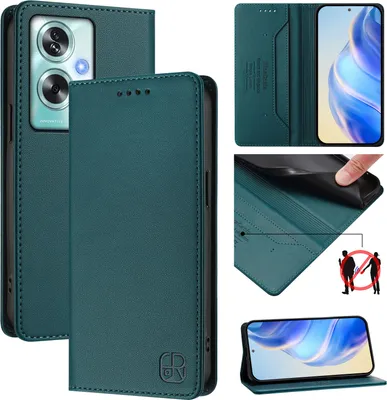 Image de Etui en cuir pour Oppo A79 5G, étui à rabat avec fentes pour cartes, portefeuille et support Vert foncé
