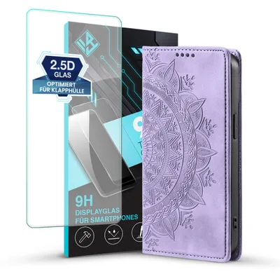Produktbild von Mandala Handyhülle für Google Pixel 11 / 11 Pro RFID Schutz Klapphülle Case Cover Design Schutzhülle mit 9H Displayglas Farbe: Violett