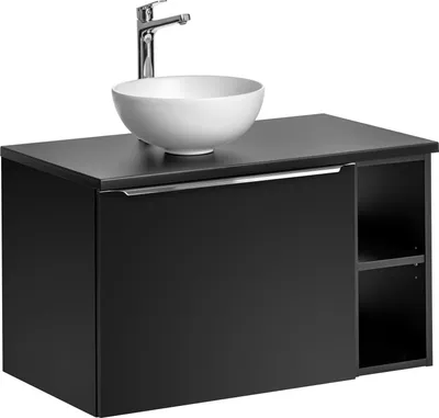 Zdjęcie produktu dla Szafka Łazienkowa 80 Cm Czarna Z Umywalką Nablatową I Półkami