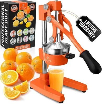Productafbeelding van Handmatige fruitsapcentrifuge van gietijzer, handmatige citruspers voor citrusvruchten, robuuste fruitsapcentrifuge van roestvrij staal, gietijzeren sapcentrifuge, handmatige sapcentrifuge voor sinaasappels/citroenen - sinaasappel