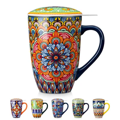 Obrázek produktu pro Sada vancasso, 1 díl: porcelánová šálek s sítkem a víkem, vhodná pro čaj a kávu, barva: tmavě zelená