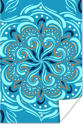 Produktbild von MuchoWow® Poster Blume - Blau - Orange - Muster 80x120 cm - Papierdruck