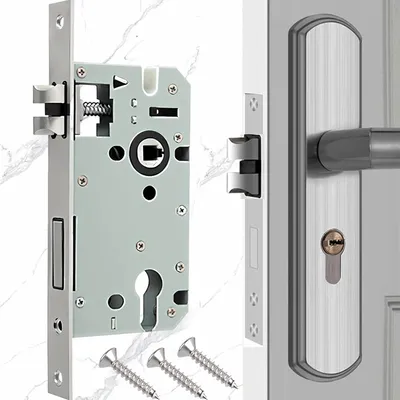 Imagen del producto de Cerradura de embutir de acero inoxidable, que incluye manijas, para puertas interiores, resistente a la corrosión