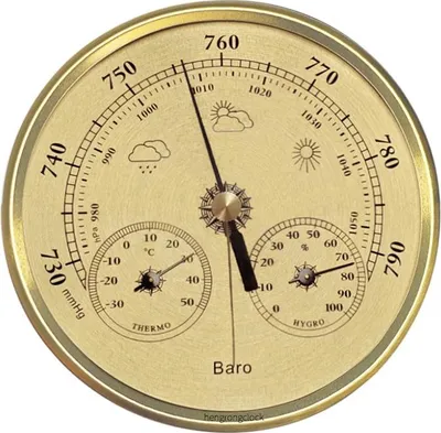 Image de INF Baromètre Analogique 130mm avec Thermomètre et Hygromètre 3-en-1 Or