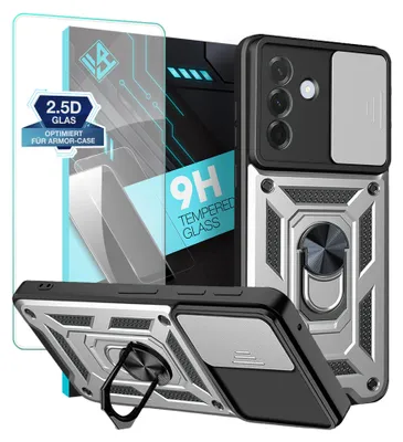 Produktbild von Armor Handyhülle für Samsung Galaxy A27 5G mit 9H Displayglas Displayschutz Kameraschutz Handy Panzer Case Cover Schutzhülle Outdoor Farbe: Silber