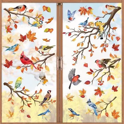 Produktbild von Vogel Raamsticker Herbstblätter Baumtak Glasdekor