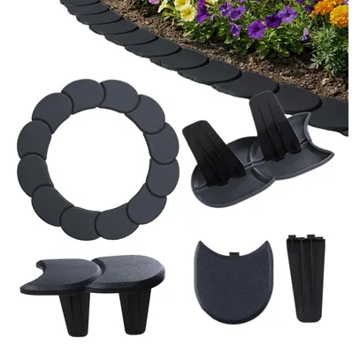Produktbild von BirnePower Rasenkante 3,8m Anthrazit (IPAK1), 32 Module, Flexible Beetumrandung, Beeteinfassung, Palisade Kunststoff, Gartenweg, Beet