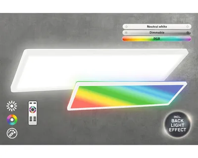 Zdjęcie produktu dla Panel LED BRILONER SLIM, zdalne sterowanie, możliwość ściemniania, kolorowe światło RGB, neutralne białe światło, biały, 58 x 20 x 3 cm