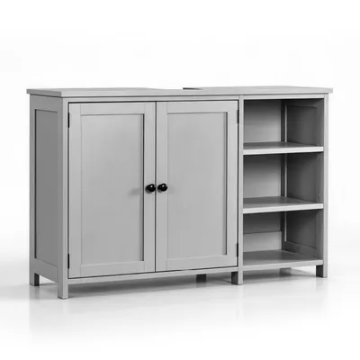 Zdjęcie produktu dla Szafka pod umywalkę FCH z 2 drzwiami i 3 otwartymi przegrodami, szafka łazienkowa, 90 x 30 x 60,5 cm, szara