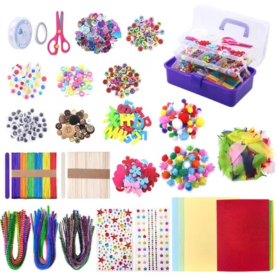 Produktbild von 25-teiliges DIY Bastelset mit Pfeifenreinigern und Kunstbedarf - Inklusive Aufbewahrungsbox