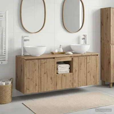 Immagine prodotto di Maison Exclusive - Set di 3 pensili da bagno da parete, finitura "Artisan" in legno di quercia