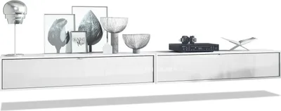 Produktbild von Vladon 2er-Set TV Board Lana 140,  Germany, Lowboards je 140 x 29 x 37 cm mit viel Stauraum, Korpus in Weiß matt, Fronten in Weiß Hochglanz | Große Farbauswahl