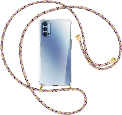 Produktbild von Handykette Backcover-Schutzhülle mit Band (Metall goldfarben) für Oppo Reno4 5G - rosa Karo