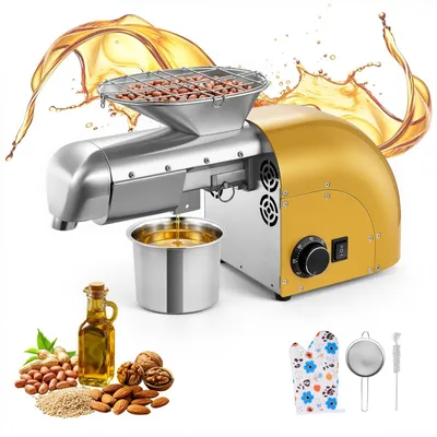 Produktbild von Elektrische Ölpresse - Ölpressmaschine 1250 W - Förderleistung 5 kg/h - Heiß- und Kaltpressung - Automatisch - Für Nüsse und Samen - Edelstahlgehäuse - Edelstahl-Silber