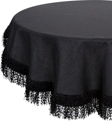 Image de EUROFIRANY | Nappe ronde - JASPER - 180 cm - Noir - Décoration de table élégante - Avec franges