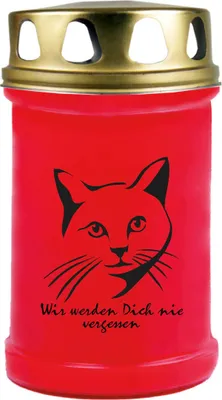 Produktbild von Grabkerze Rot, Brenndauer: 48 Stunden, Motiv: Katze 3