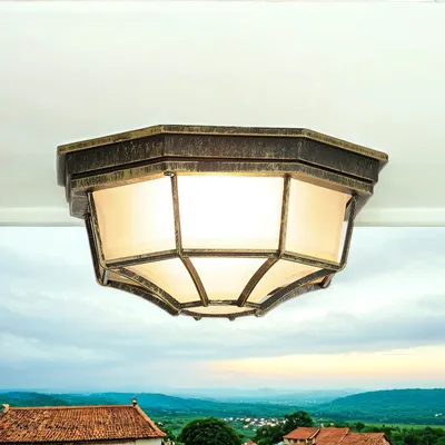 Obrázek produktu pro Venkovní stropní svítidlo Milano Gold Antique E27 1x MAX 60 W Skleněné kovové osvětlení Venkovní vchod Dům Balkon
