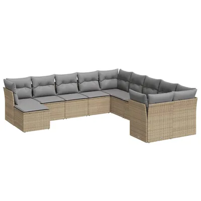 Produktbild von 11-tlg. Garten-Sofagarnitur mit Kissen Beige Poly Rattan