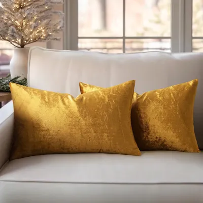 Immagine prodotto di Set di 2 federe per cuscini in velluto, 30x50 cm, color oro scuro