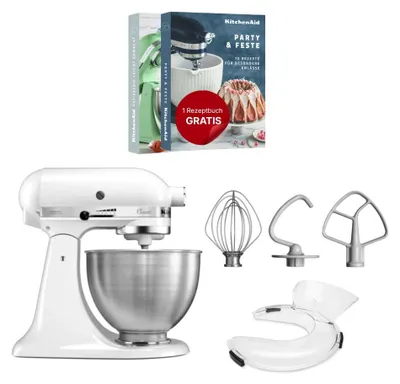 Produktbild von KitchenAid 4,3 L 5K45SS Classic Küchenmaschine Set 1 + Spritzschutz Weiß